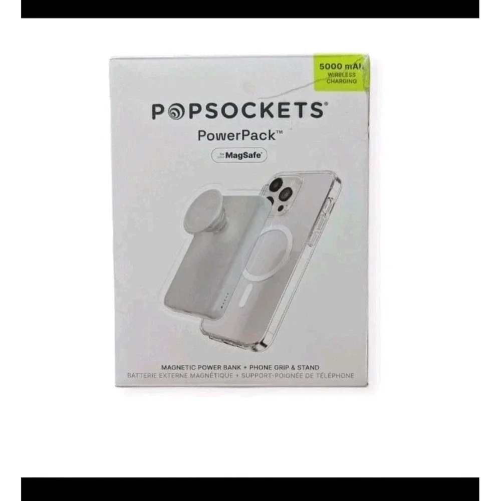 Gg4-R PopSockets PowerPack 5000mAh MagSafe & Grip White Iridescent Referb Tested